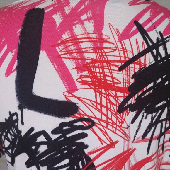 Karl Lagerfeld Paris Women's XS Graphic Puff Sleeve T-Shirt Red & Black Scribble - Picture 5 of 10